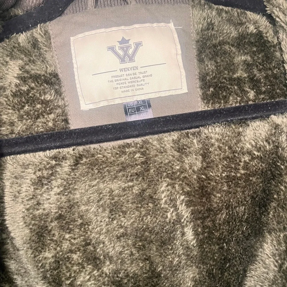WenVen Mens Military Cotton Jacket Fleece Lined Hooded Parka Olive Green XL - Picture 3 of 8